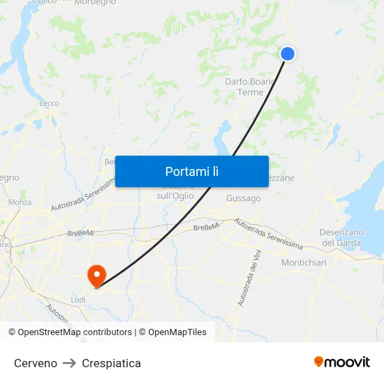 Cerveno to Crespiatica map