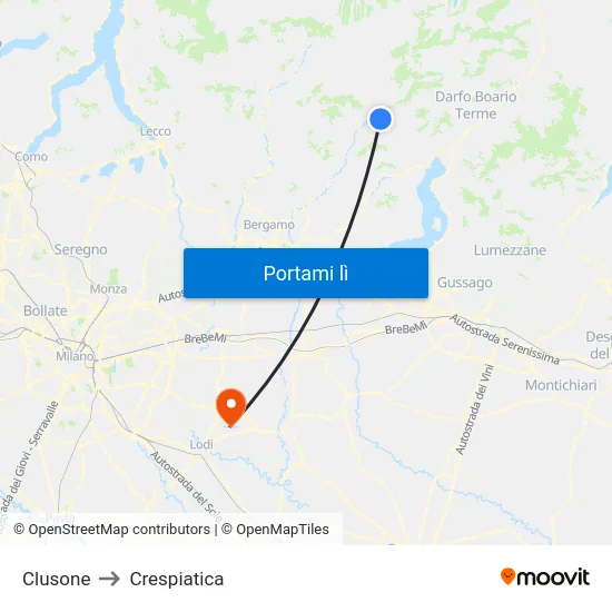 Clusone to Crespiatica map