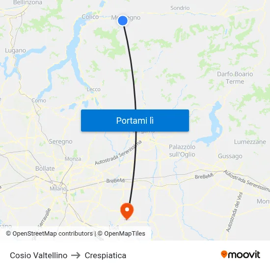 Cosio Valtellino to Crespiatica map