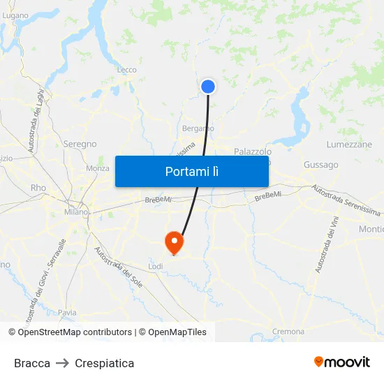 Bracca to Crespiatica map