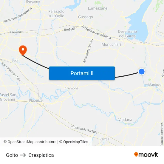 Goito to Crespiatica map
