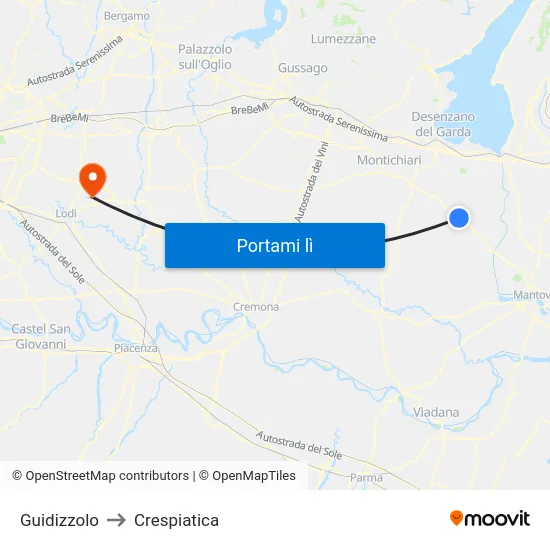 Guidizzolo to Crespiatica map