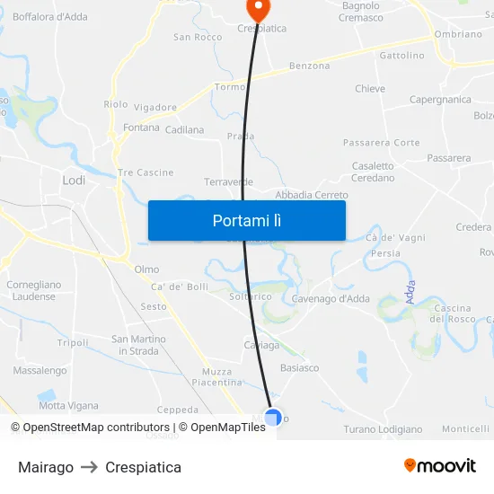 Mairago to Crespiatica map