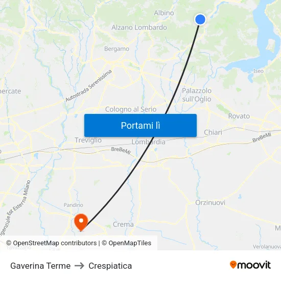 Gaverina Terme to Crespiatica map