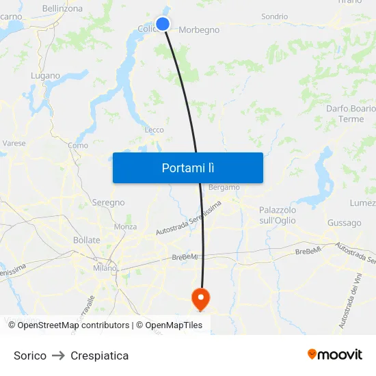 Sorico to Crespiatica map