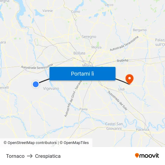 Tornaco to Crespiatica map