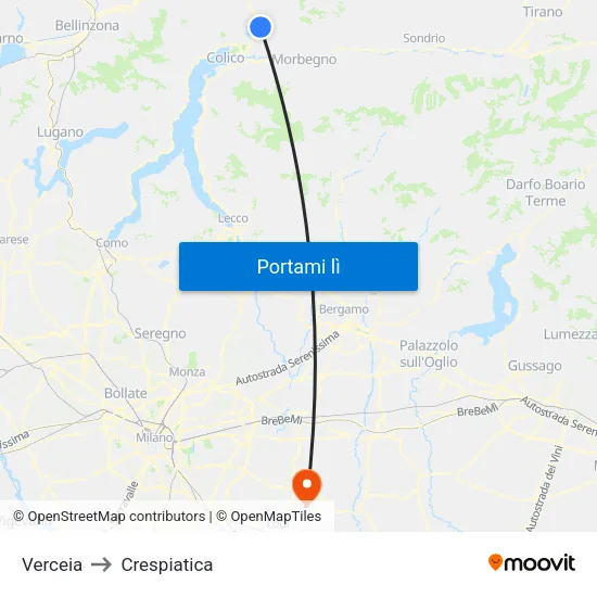 Verceia to Crespiatica map