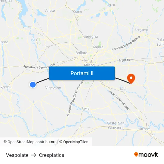 Vespolate to Crespiatica map