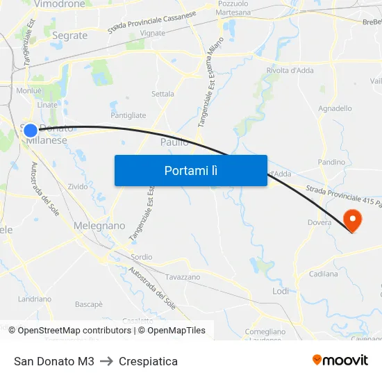 San Donato M3 to Crespiatica map