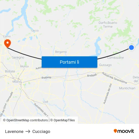 Lavenone to Cucciago map