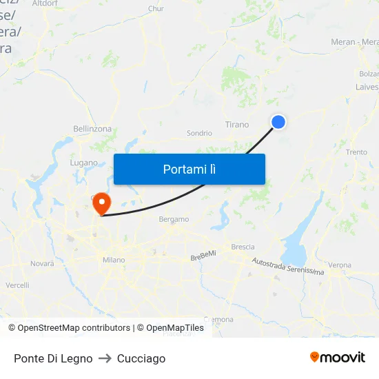 Ponte Di Legno to Cucciago map