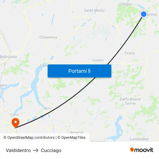 Valdidentro to Cucciago map