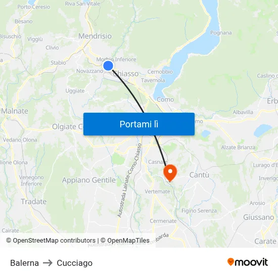 Balerna to Cucciago map