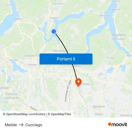 Melide to Cucciago map