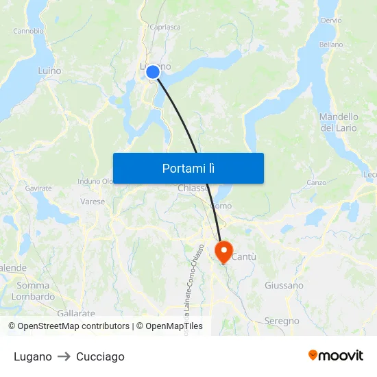Lugano to Cucciago map