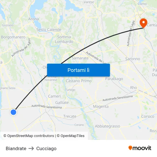 Biandrate to Cucciago map