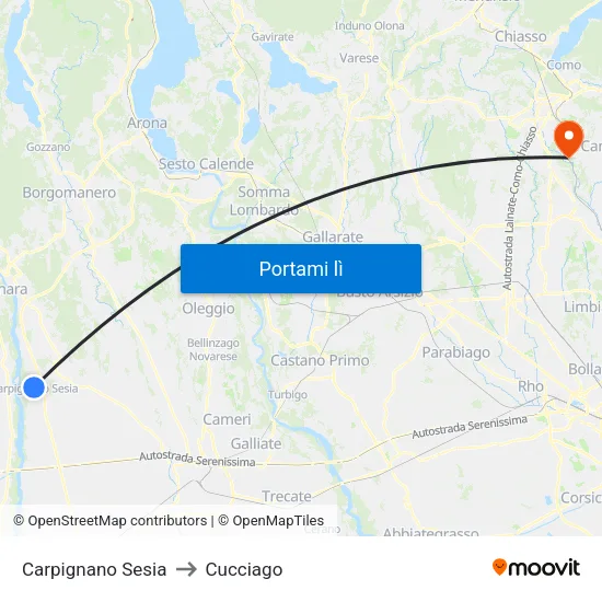 Carpignano Sesia to Cucciago map