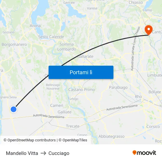 Mandello Vitta to Cucciago map