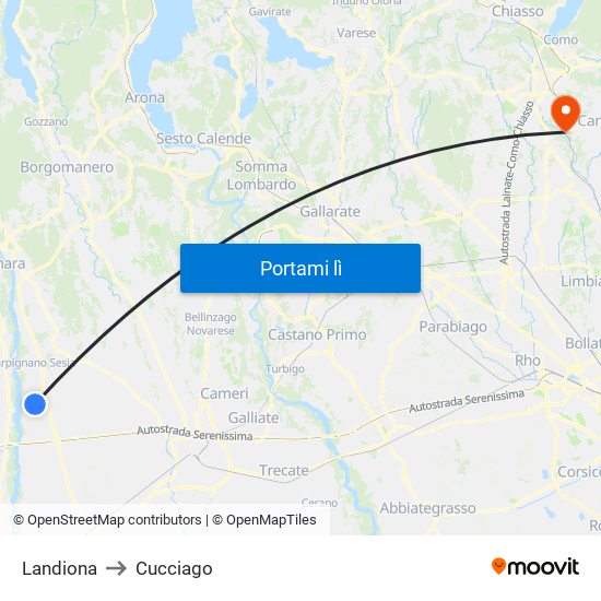 Landiona to Cucciago map
