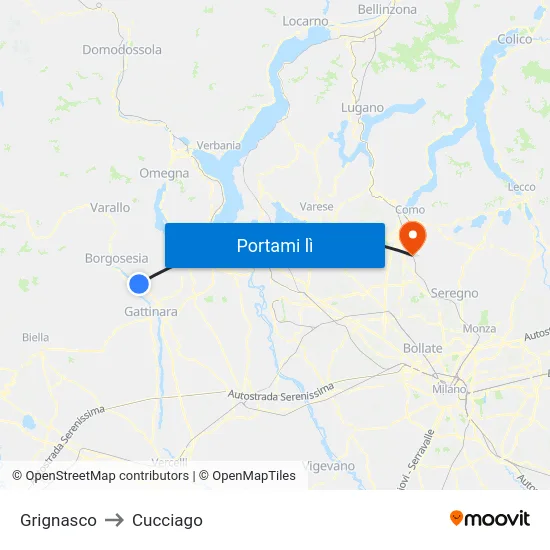 Grignasco to Cucciago map