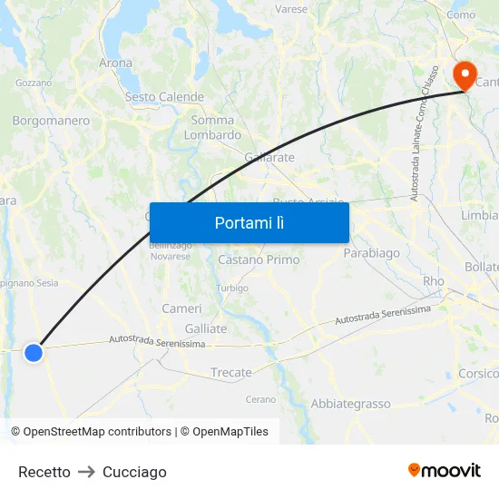 Recetto to Cucciago map