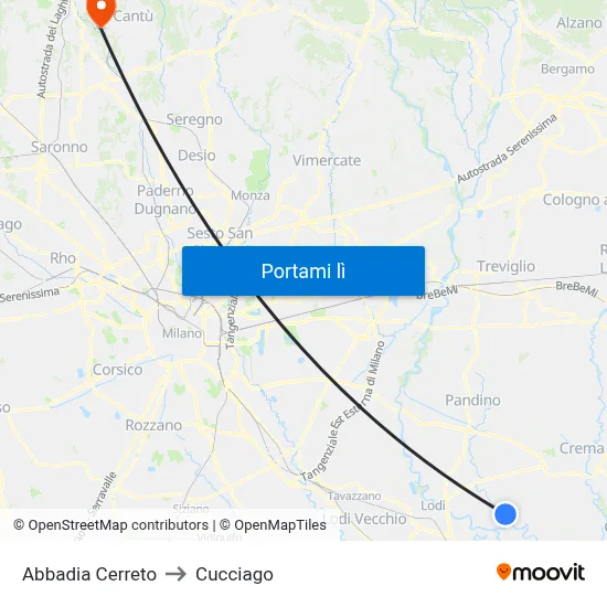 Abbadia Cerreto to Cucciago map