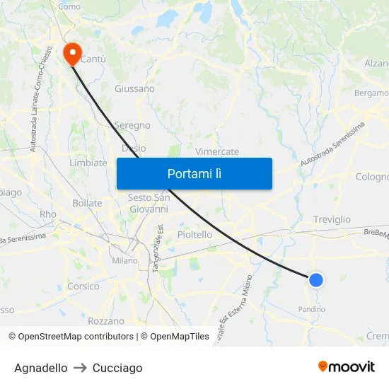 Agnadello to Cucciago map