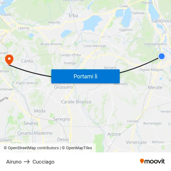 Airuno to Cucciago map