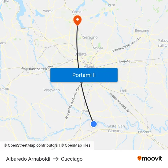 Albaredo Arnaboldi to Cucciago map