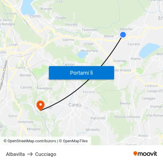 Albavilla to Cucciago map