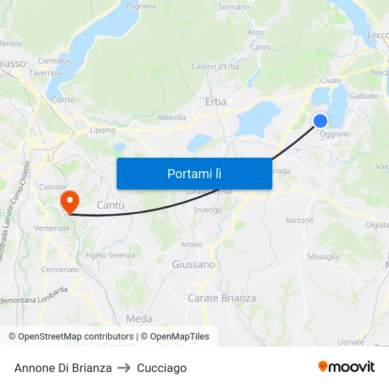 Annone Di Brianza to Cucciago map