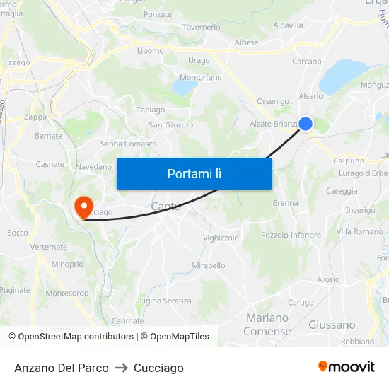 Anzano Del Parco to Cucciago map