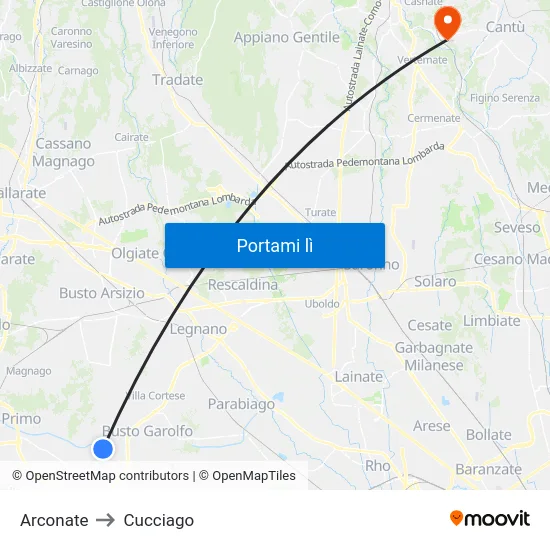 Arconate to Cucciago map