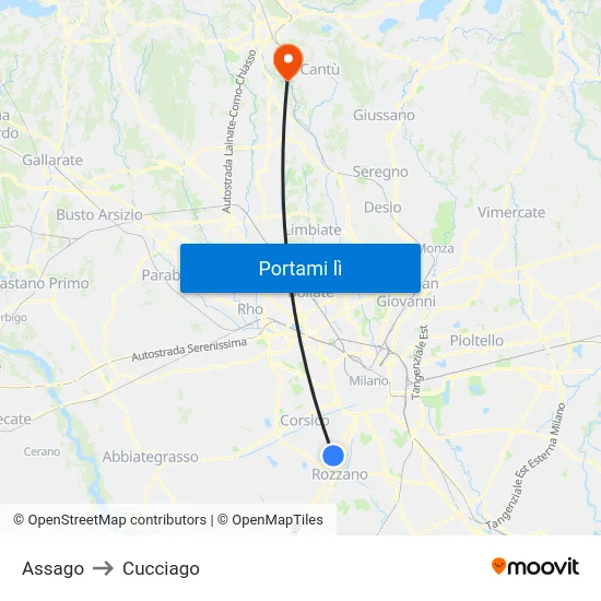 Assago to Cucciago map