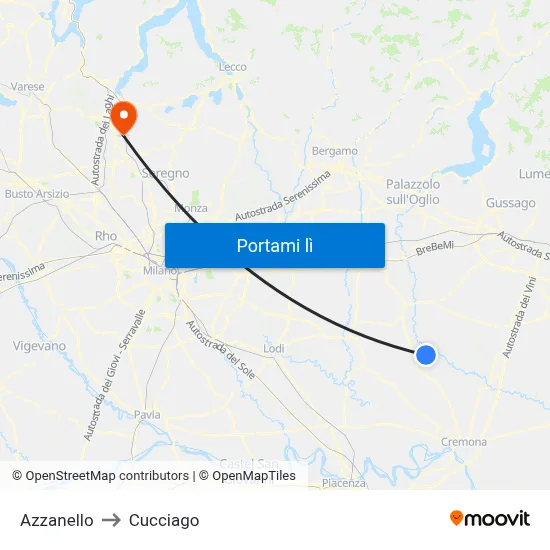 Azzanello to Cucciago map