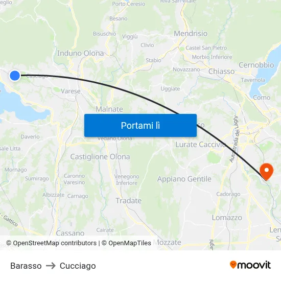 Barasso to Cucciago map
