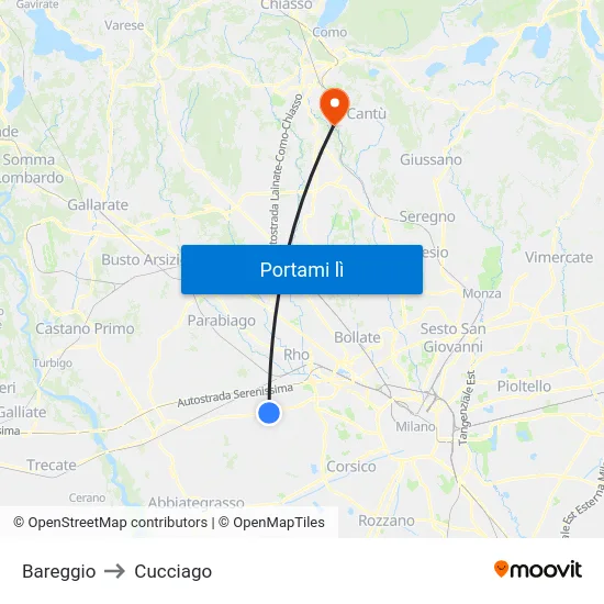 Bareggio to Cucciago map