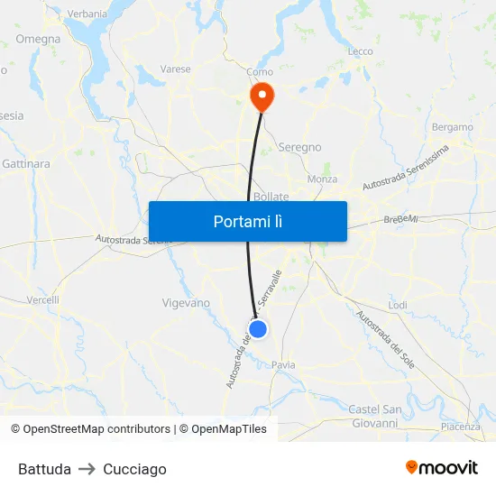 Battuda to Cucciago map