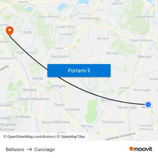 Bellusco to Cucciago map