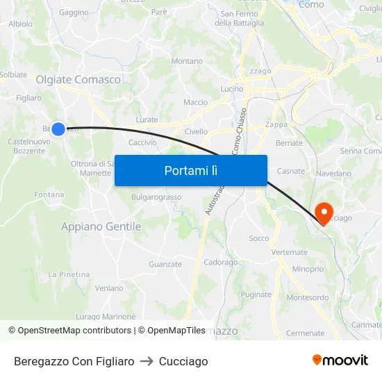 Beregazzo Con Figliaro to Cucciago map