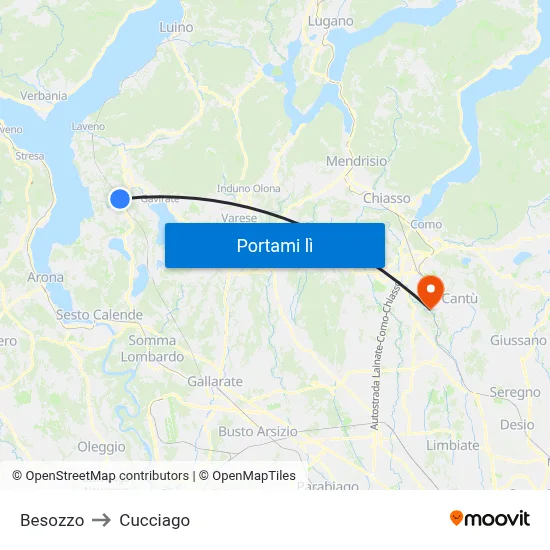Besozzo to Cucciago map