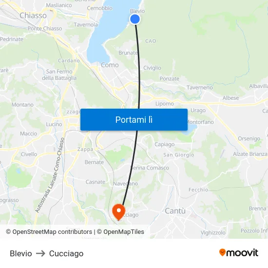 Blevio to Cucciago map