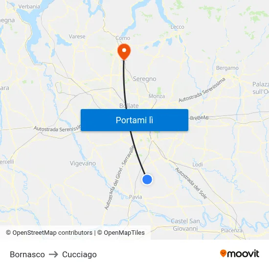 Bornasco to Cucciago map