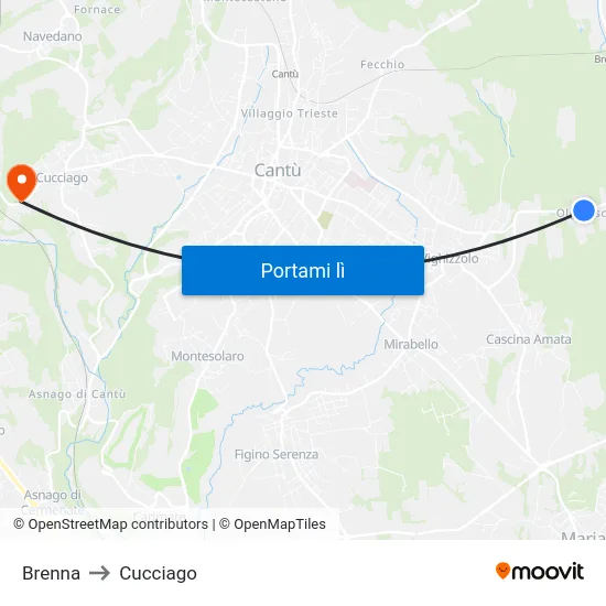 Brenna to Cucciago map