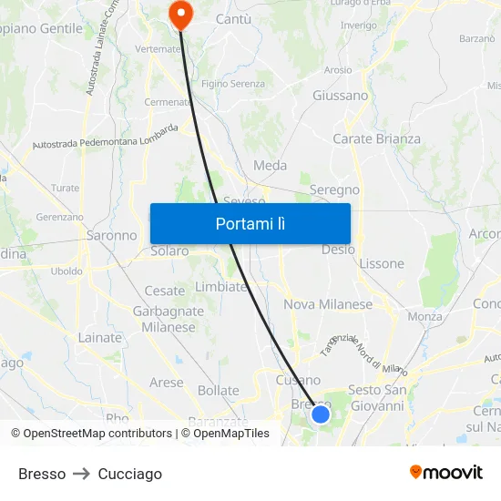 Bresso to Cucciago map