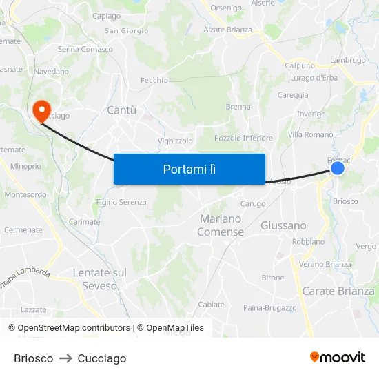 Briosco to Cucciago map