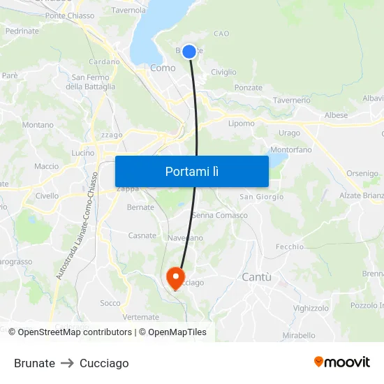 Brunate to Cucciago map