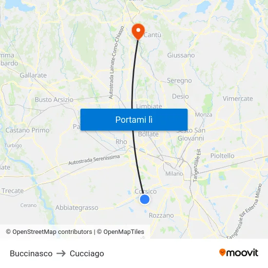 Buccinasco to Cucciago map