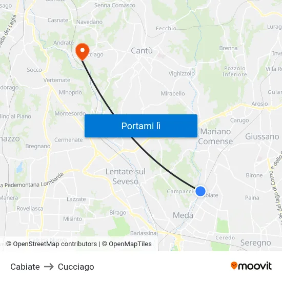 Cabiate to Cucciago map