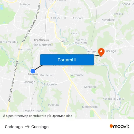 Cadorago to Cucciago map